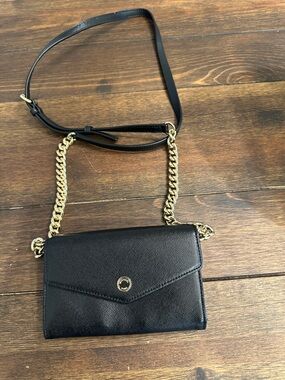 Black Michael Kors Crossbody Chain Wallet with Gold Hardware